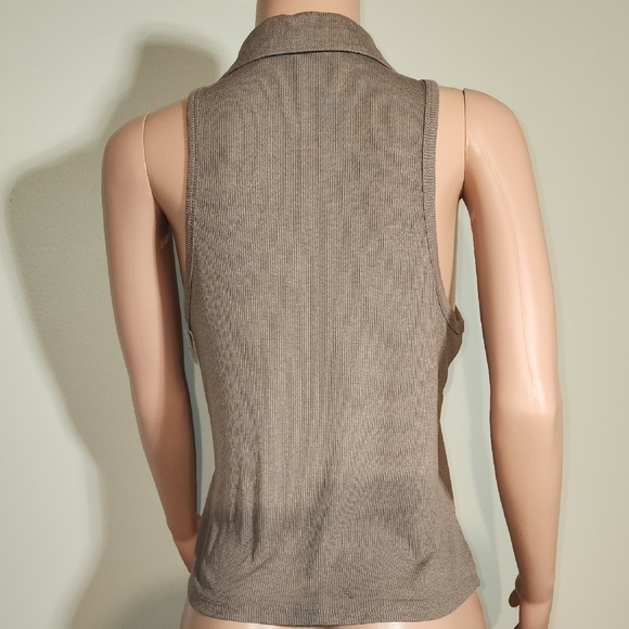 Sweet Romeo Brown Polo Collar Sleeveless Tank - Picture 4 of 8